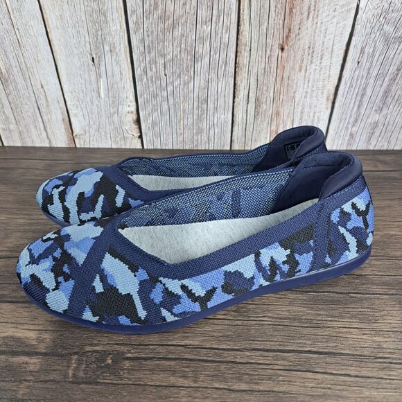 Clarks Cloudsteppers Carly Wish Camo Ballet Flats Women's Wide Sz 8 W Blue Camo - Picture 1 of 8